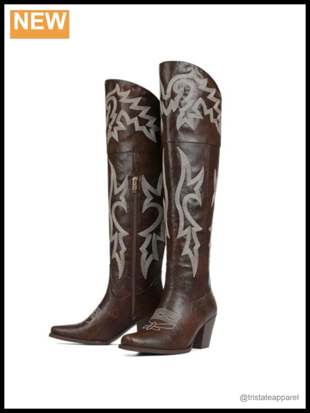 Women's Embroidered Faux Leather Over the Knee Cowboy Boots Snip Toe
